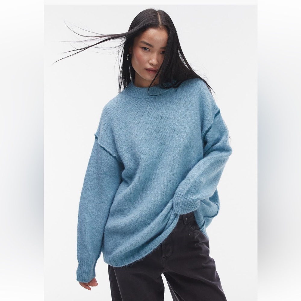 Topshop Blue Contrast Oversize Sweater